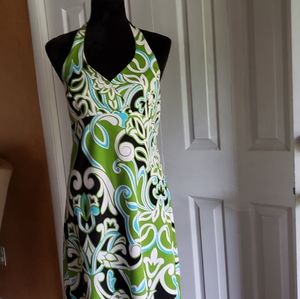 Harve' Bernard Lime Green  Print Halter Dress